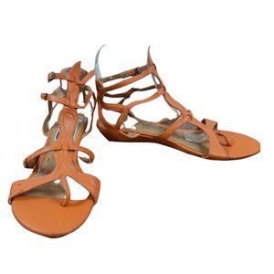 flat orange strappy gladiator cage sandal shoes EUC